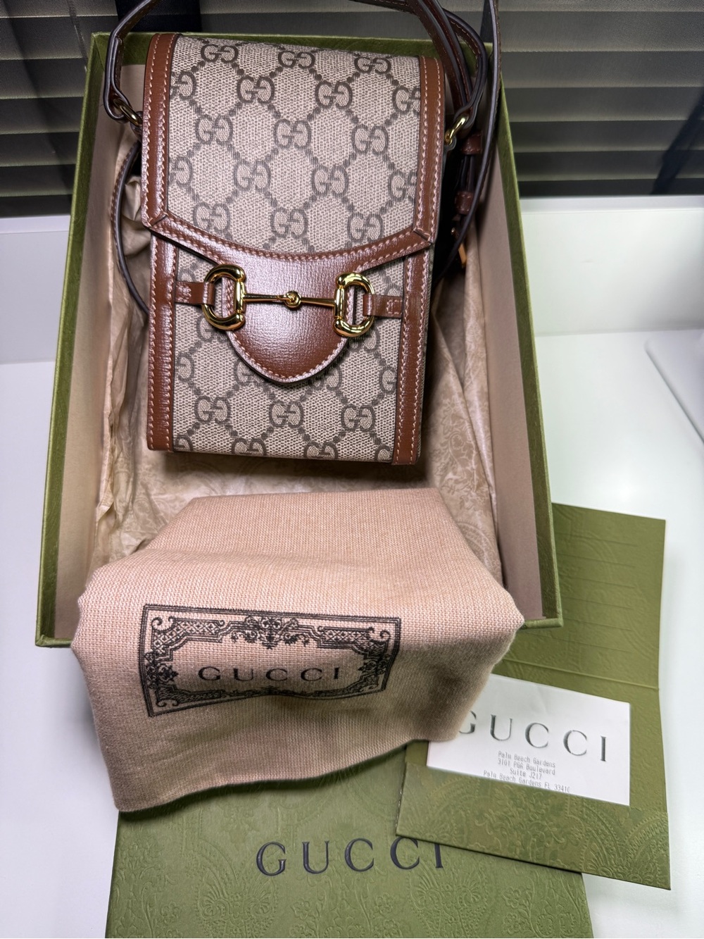 Gucci Beige GG Canvas and Brown Leather Crossbody Bag with Gold Hardware